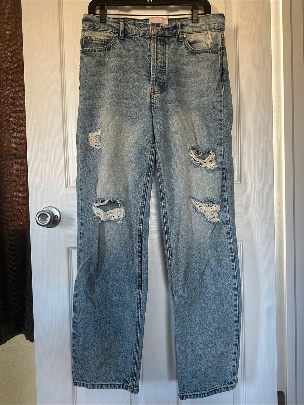 REVICE Light Blue Distressed Straight Leg Jeans